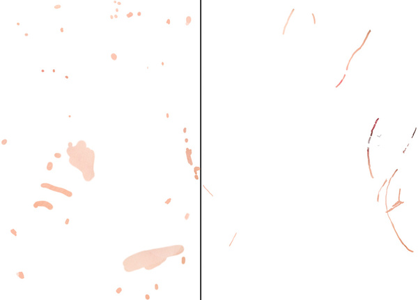 Фрагмент «карты ретуши» восстанавливающей кистью (слева) и штампом (справа)
